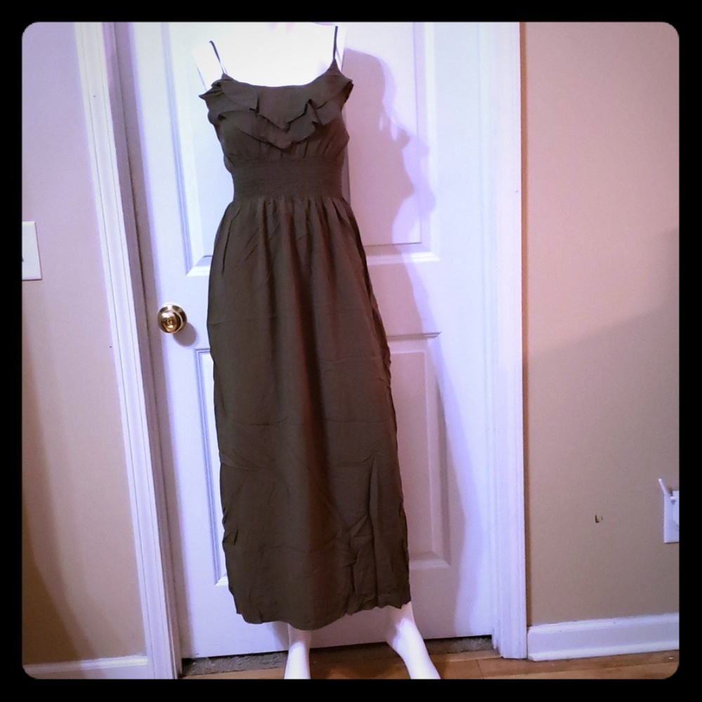 Olive ruffle thin strap maxi dress